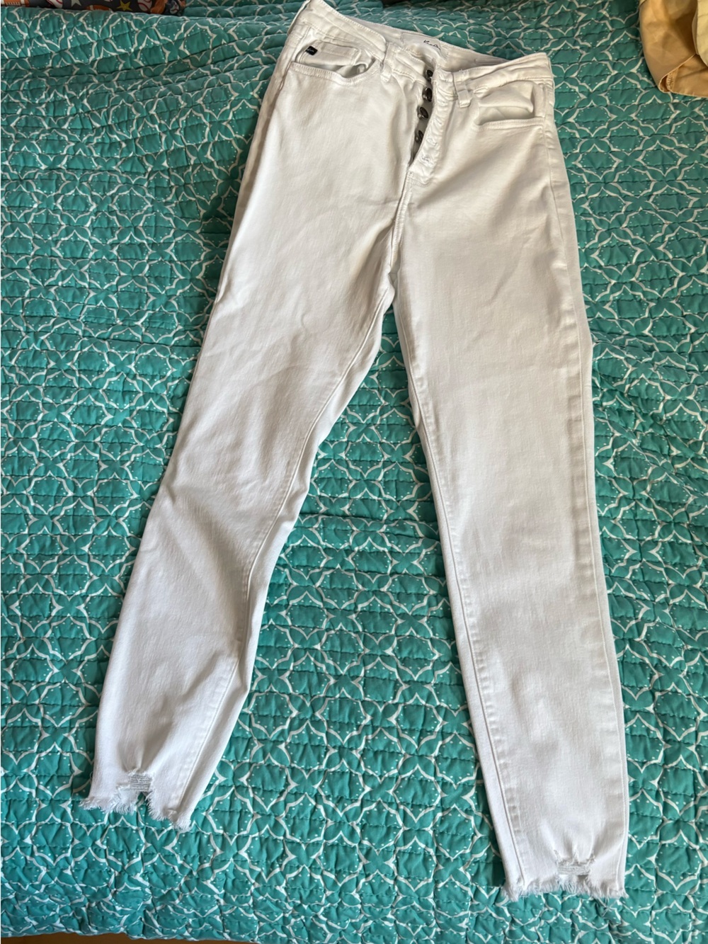Kancan White Skinny Jeans Raw Frayed Hem Button Fly